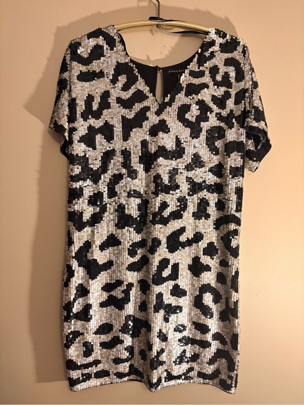 Aidan Mattox Black & Silver Sequin Leopard Shift Dress new with tags - Picture 1 of 7